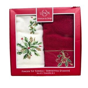 4 LENOX Bath Collection Ivory Res HOLLY Christmas Holiday Finger Tip Towels
